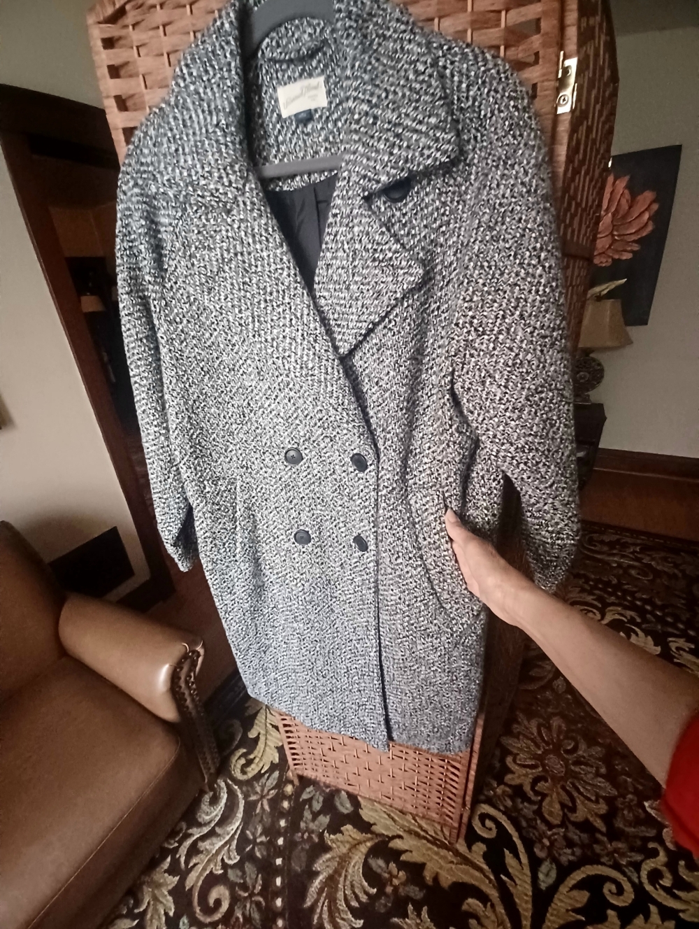 UNIVERSAL THREAD GREY & WHITE TWEED DOUBLE-BREASTED COAT